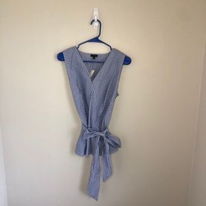 Talbots Navy Striped Tank Blouse with Ribbon Belt